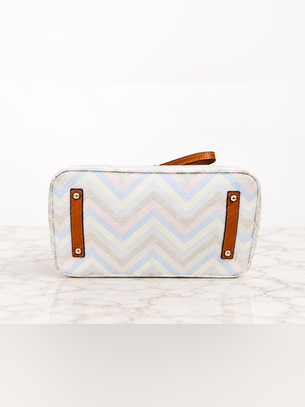 Dooney & Bourke Pastel Chevron Dover Tote with Tan Leather Straps - Picture 3 of 8